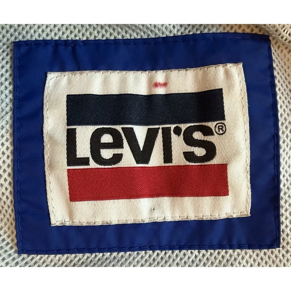 Levi's Jacket Mens L Blue Hooded Nylon Windbreaker Lined Snap Front 90s